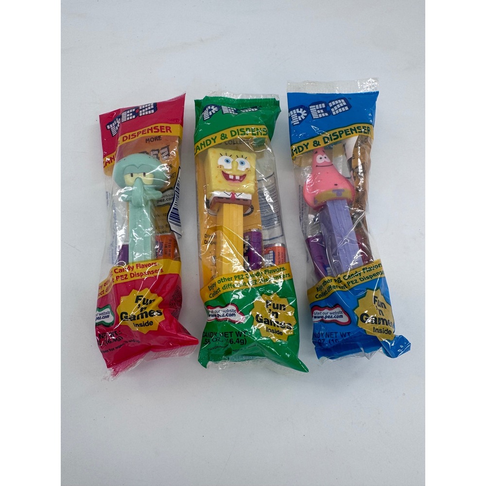 PEZ SpongeBob SquarePants Dispensers Set of 3 Patrick Squidward‎ New Sealed